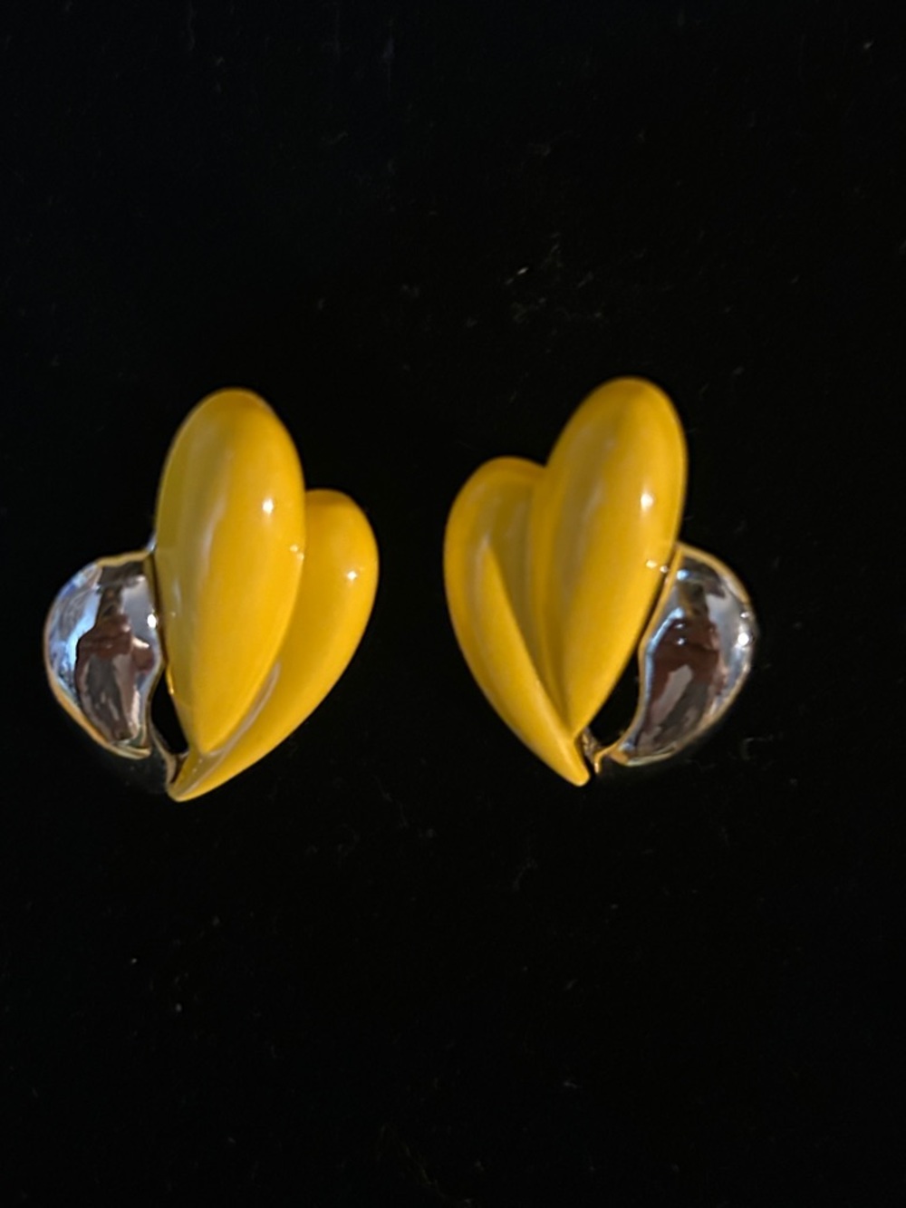 Bundle 3-$30 Vintage Yellow Heart Petal Clip-On Earrings with Silver Accent